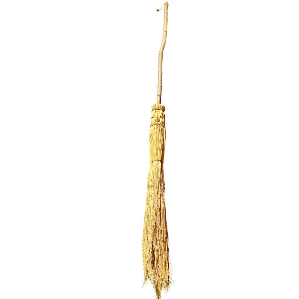 Vtg Natural Handmade Primitive Besom Broom/Ritual Tool/Witch's Broomstick, 68.5"